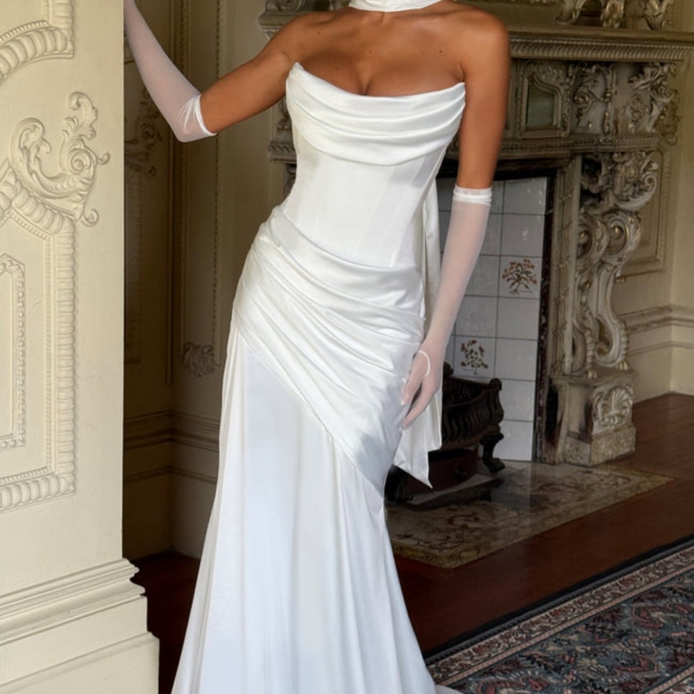 White Strapless Ruched Bridal Maxi Gown Kensington Maxi Dress